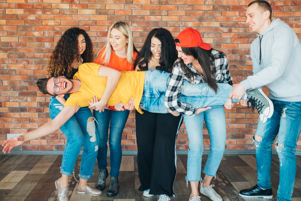 friends hangout fun team cheerful millennials
